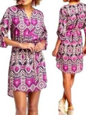 Maeve Pink and navy Printed V-Neck Tunic dress coverup size medium